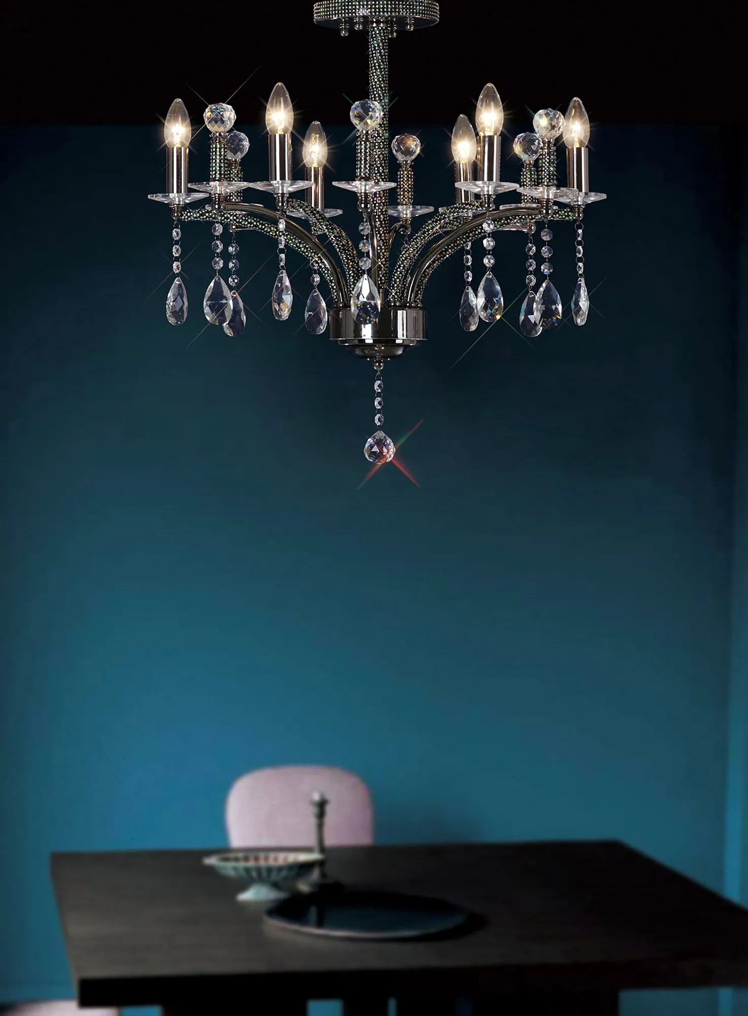 Fiore Crystal Pendant 6 Light Black Chrome IL30366  Diyas Fiore